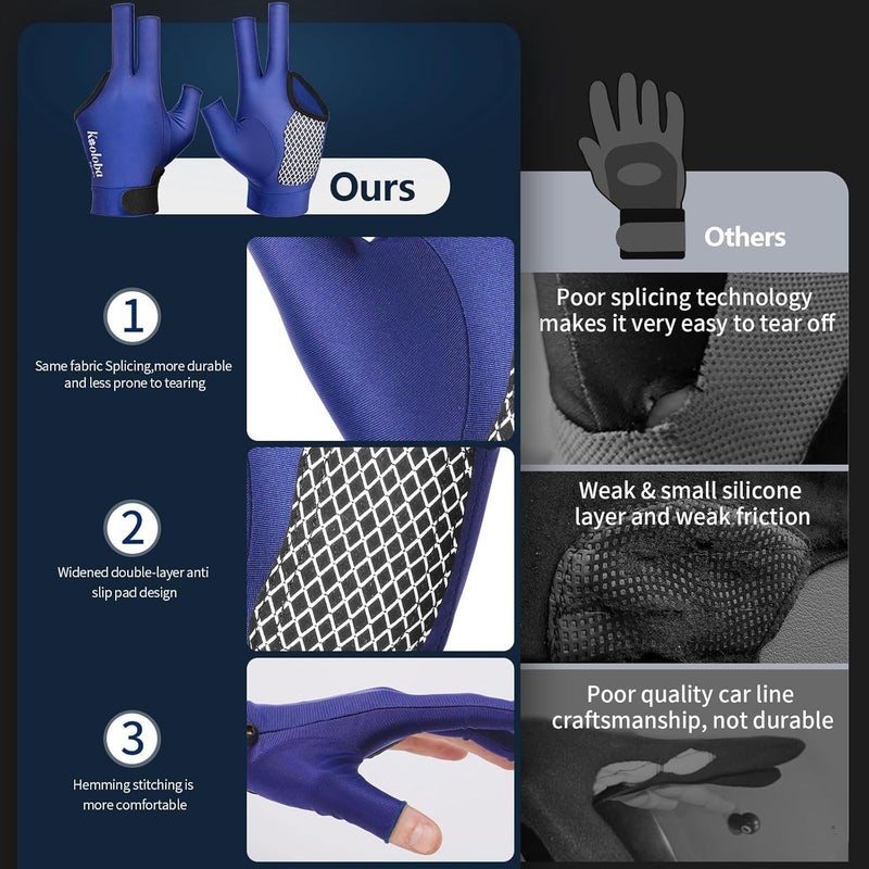 Kooloba Pool Glove for Left Hand - 3 Finger Billiards and Snooker Shooting Glove for Men & Women With Adjustable Velcro - Image 3